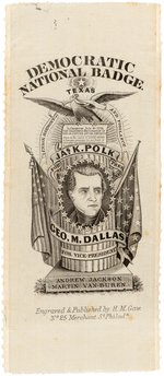 POLK "DEMOCRATIC NATIONAL BADGE" SILK PORTRAIT RIBBON.