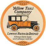 "YELLOW TAXI COMPANY" OF DETROIT PAPERWEIGHT MIRROR C. 1920 W/TELEPHONE NUMBER "CADILLAC 3333".