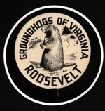 "GROUNDHOGS OF VIRGINIA ROOSEVELT" BUTTON AND MEMBERSHIP CARD FRAMED DISPLAY.