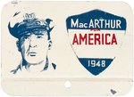 DOUGLAS MacARTHUR FOR AMERICA 1948 PRESIDENTIAL HOPEFUL LICENSE PLATE ATTACHMENT.