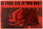 RARE "IS YOUR KID IN THIS BOX" RED VARIETY ANTI-VIETNAM WAR BUTTON.