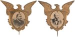 CLEVELAND & HARRISON MATCHED PAIR OF EAGLE MOTIF BRASS SHELL BADGES.