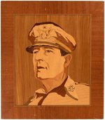 WORLD WAR II GENERAL MacARTHUR HAND-INLAID WOODEN PORTRAIT PLAQUE.