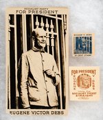 "SOCIALIST PARTY FOR PRESIDENT EUGENE VICTOR DEBS" POST CARD & PAIR OF STAMPS.