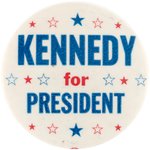 "KENNEDY FOR PRESIDENT" PATRIOTIC STARS BUTTON UNLISTED IN HAKE.