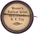 "WOMEN'S POLITICAL UNION" CLARION TRUMPETER WOMEN'S SUFFRAGE BUTTON.