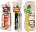 PEZ DISPENSERS IN ORIGINAL CELLO TRIO (YAPPY DOG AND CAT W/DERBY PAIR).