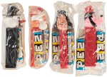 PEZ DISPENSERS IN ORIGINAL CELLO LOT OF FOUR (SANTA, SNOWMAN, CAPTAIN HOOK AND GOOFY).