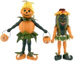 KEITH KAONIS "PUMPKIN PATCH MAN" & "GOURD LADY" WOODEN FOLK ART FIGURES.