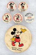 MICKEY MOUSE EARLY MOVIE CLUB MEMBER BUTTONS AND SCARCE LARGE BUTTON.