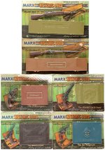 MARX HISTORIC GUNS IN MINIATURE CARDED SET OF NINE INCLUDING FACTORY ERROR.