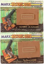 MARX HISTORIC GUNS IN MINIATURE CARDED SET OF NINE INCLUDING FACTORY ERROR.