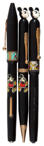 “MICKEY MOUSE INKOGRAPH” THREE PENS AND PENCIL PLUS PROMO LITERATURE.