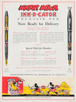 “MICKEY MOUSE INKOGRAPH” THREE PENS AND PENCIL PLUS PROMO LITERATURE.