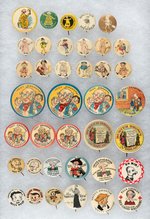 NEWSPAPER COMIC STRIP CHARACTERS 38 BUTTONS FROM 1896-1930s.