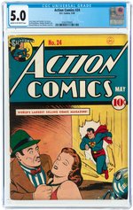 ACTION COMICS #24 MAY 1940 CGC 5.0 VG/FINE.