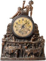 "REPEAL" MECHANICAL CLOCK WITH DIAL FEATURING BARTENDER SHAKING A DRINK.