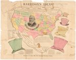 "HARRISON'S IDEAS!" RARE MAP AND TOP HAT DESIGN 1892 CAMPAIGN POSTER.