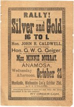 BRYAN: "RALLY! SILVER AND GOLD 16 TO 1" 1896 IOWA CAMPAIGN BROADSIDE.