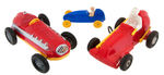 THREE PIECE TOY RACE CAR LOT.