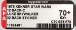 STAR WARS - LUKE SKYWALKER 32 BACK STICKER (12 BACK-C CARD) AFA 70+ EX+ (BLONDE HAIR).
