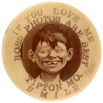 MAD'S ALFRED E. NEUMAN ANCESTOR ON C. 1898 PHOTOGRAPHY STUDIO  AD BUTTON.