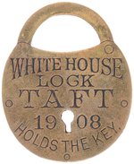 "WHITE HOUSE LOCK / TAFT HOLDS THE KEY / 1908" FIGURAL BRASS WATCH FOB HAKE #3108.