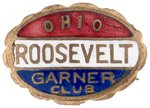 "OHIO ROOSEVELT GARNER CLUB" ENAMEL ON BRASS PIN UNLISTED IN HAKE C. 1932.