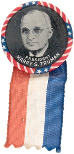 PRESIDENT HARRY S. TRUMAN 1948 PORTRAIT BUTTON HAKE #21.