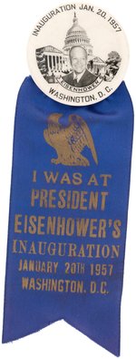 EISENHOWER REAL PHOTO 1957 INAUGURAL BUTTON HAKE #20 WITH DATED RIBBON.