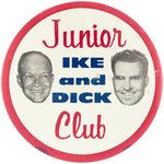 "IKE AND DICK JUNIOR CLUB" LITHO JUGATE BUTTON HAKE #2.