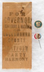 PENNSYLVANIA 1900 GOV. HOPEFUL WATRES BUTTON, STICKPIN & RIBBON BADGE.