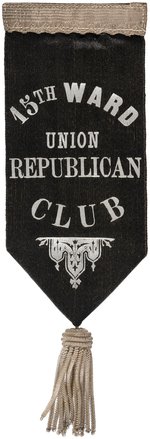 LIKELY PHILADELPHIA "15TH WARD UNION REPUBLICAN CLUB" SILVER ON BLACK RIBBON WITH LARGE TASSEL.