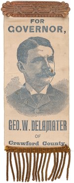 "FOR GOVERNOR, GEO. W. DELAMATER OF CRAWFORD COUNTY" 1890 PENNSYLVANIA RIBBON.