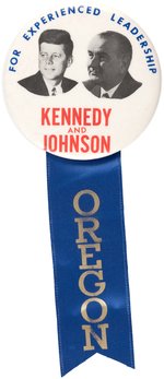 KENNEDY & JOHNSON "FOR EXPERIENCED LEADERSHIP" JUGATE BUTTON WITH "OREGON" RIBBON.