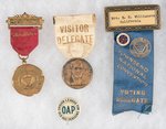TOWNSEND OLD AGE PENSIONS 1935-1938 SCARCE BUTTON AND 3 CONVENTION BADGES.