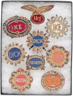 "IKE" AND "DICK" AND "NIXON" 9 MADE IN INDIA FABRIC AND METALLIC THREAD BADGES.