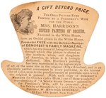 HARRISON, MRS. HARRISON AND DEMOREST'S FAMILY MAGAZINE FIGURAL TRADE CARD.