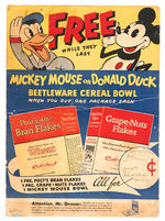 GENERAL FOODS BREAKFAST CEREAL DISPLAY SIGN FEATURING MICKEY MOUSE/DONALD DUCK.