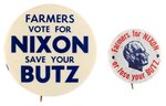 "FARMERS FOR NIXON" PAIR OF BUTTONS REFERENCING HIS AG SECRETARY EARL BUTZ.