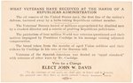 "ELECT JOHN W. DAVIS" 1924 CAMPAIGN CARD REFERENCING TEAPOT DOME & VETERAN SCANDALS.