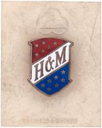 "HARRISON & MORTON" ORIGINAL CARD HOLDING "H&M" ENAMEL ON BRASS BADGE HAKE #3298.