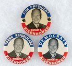 IKE 1952 BUTTON TRIO INCLUDING "FOR PRESIDENT," "DEMOCRATS" & "YOPUNG REPUBLICANS."