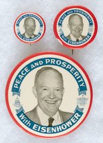 "EISENHOWER PEACE AND PROSPERITY" TRIO OF SMILING PORTRAIT BUTTONS.