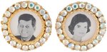 KENNEDY: JACK & JACKIE PRISMATIC RHINESTONES PIN-BACK BADGES HAKE #2026 & #2027.