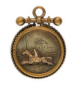 CIRCA 1890s RACEHORSE METAL AND MOSS AGATE PENDANT.