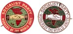 SOCIALIST PARTY / WORKERS OF THE WORLD UNITE EARLY 1900s ENAMEL PIN & CELLO BUTTON.