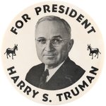 FOR PRESIDENT HARRY S. TRUMAN 3.5" BUTTON HAKE #2006.