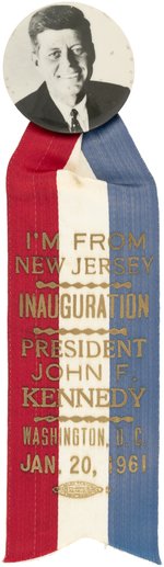 NEW JERSEY 1961 KENNEDY INAUGURAL RIBBON WITH REAL PHOTO BUTTON AND SOMMER BADGE BACK PAPER.