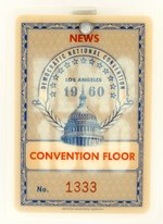 KENNEDY 1960 NOMINATING CONVENTION CLIP ON CREDENTIAL FOR "NEWS / CONVENTION FLOOR" W/ SERIAL 1333